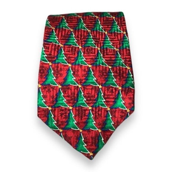 VTG Fashion Neckwear Mens Christmas Tree Holiday Silk Necktie - Picture 3 of 6